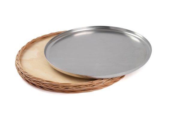 Suporte em vime natural para forma de pizza